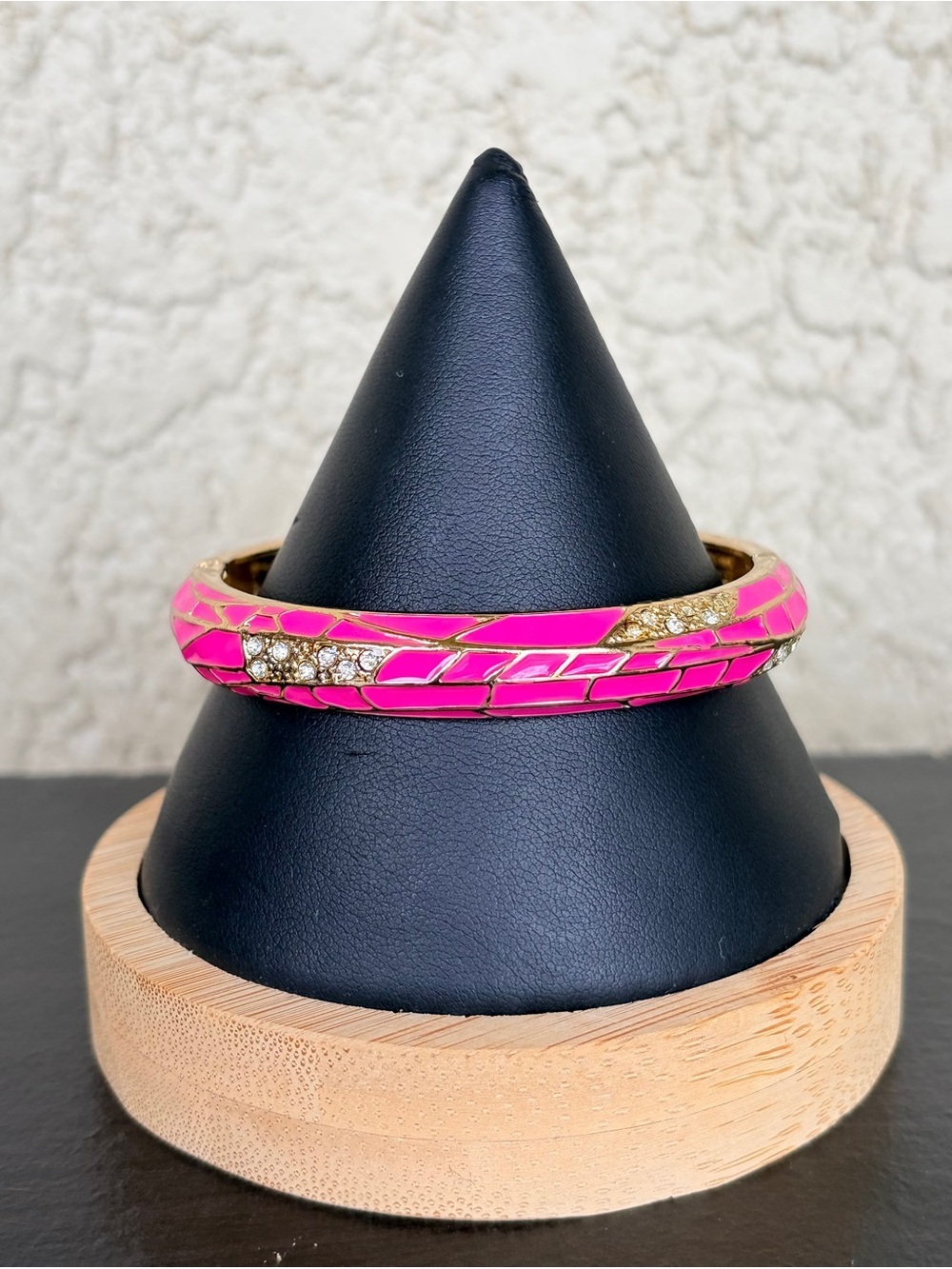 Sequin Hot Pink Enamel Bangle Bracelet with Crystal Accents